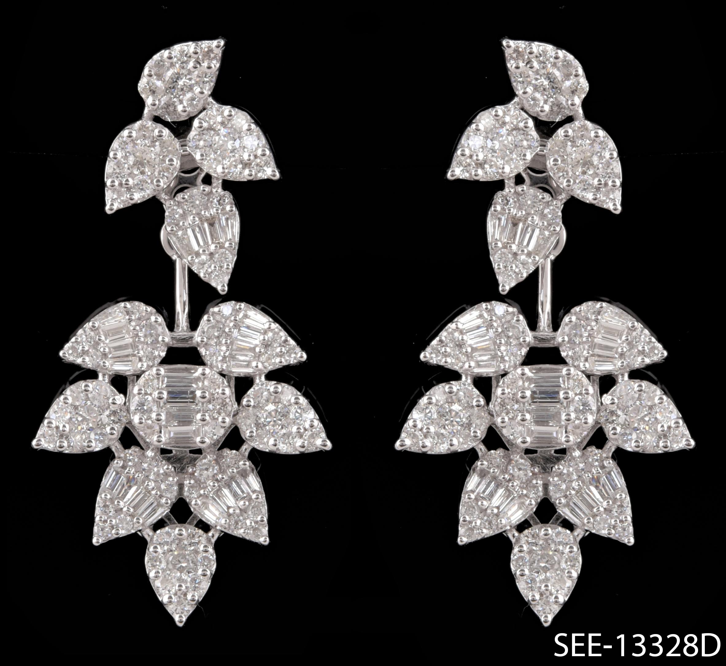 2.55 Carat SI Clarity HI Color Diamond Leaf Jacket Earrings 18 Karat White Gold For Sale 1