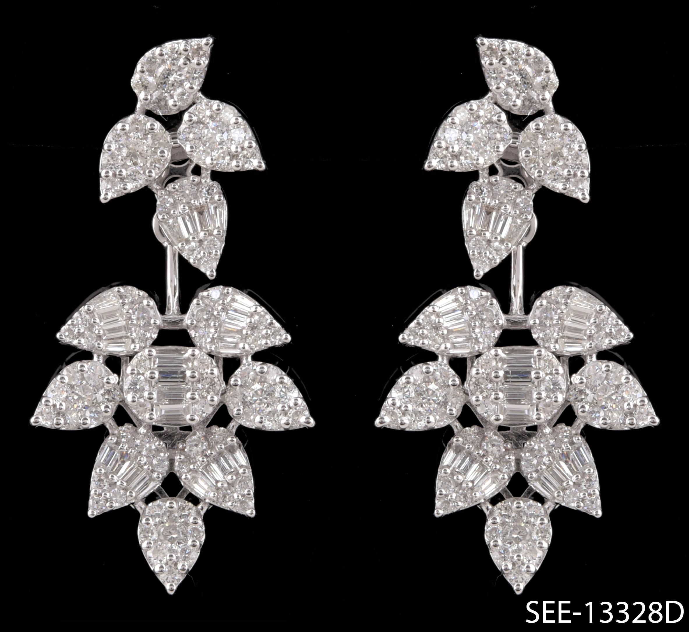 Women's 2.55 Carat SI Clarity HI Color Diamond Leaf Jacket Earrings 18 Karat White Gold For Sale