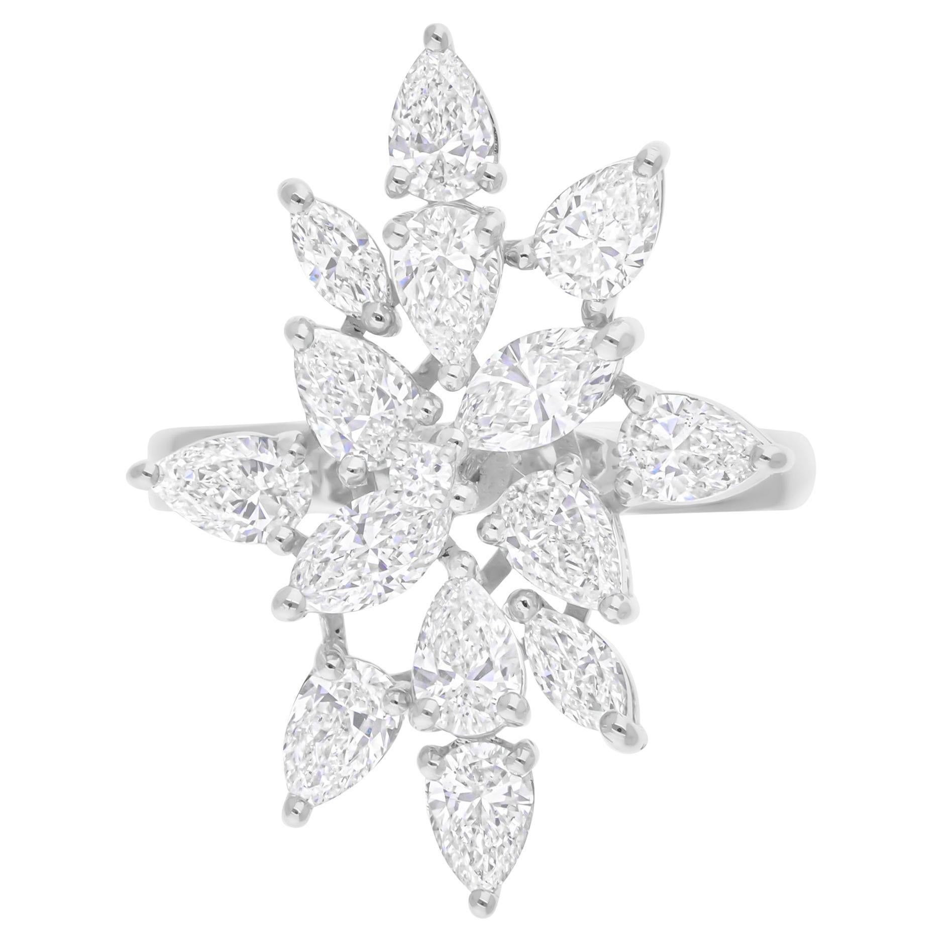 2.55 Carat SI/H Marquise Pear Brilliant Cut Diamond Ring 14 Karat White Gold