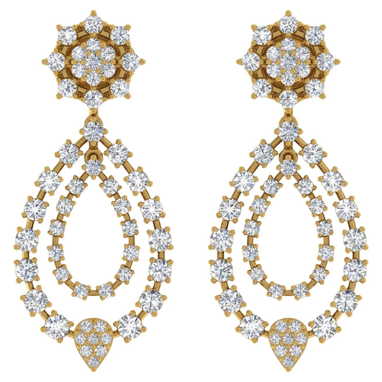 2,55 Carati SI/H Orecchini di diamanti rotondi con taglio Brillian 14 Karat Yellow Gold Gioielli