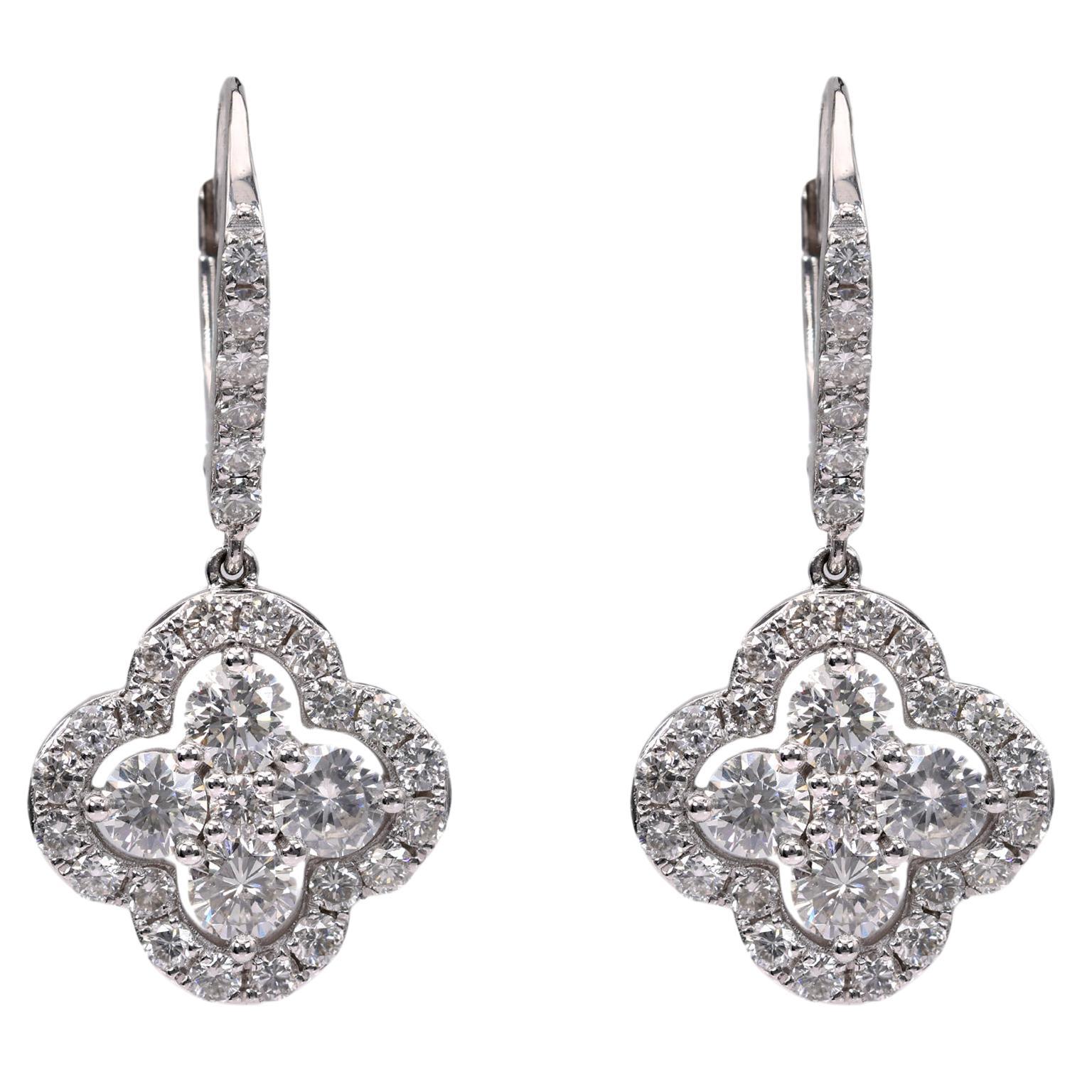 2.55 Carat Total Weight Diamond Platinum Earrings For Sale