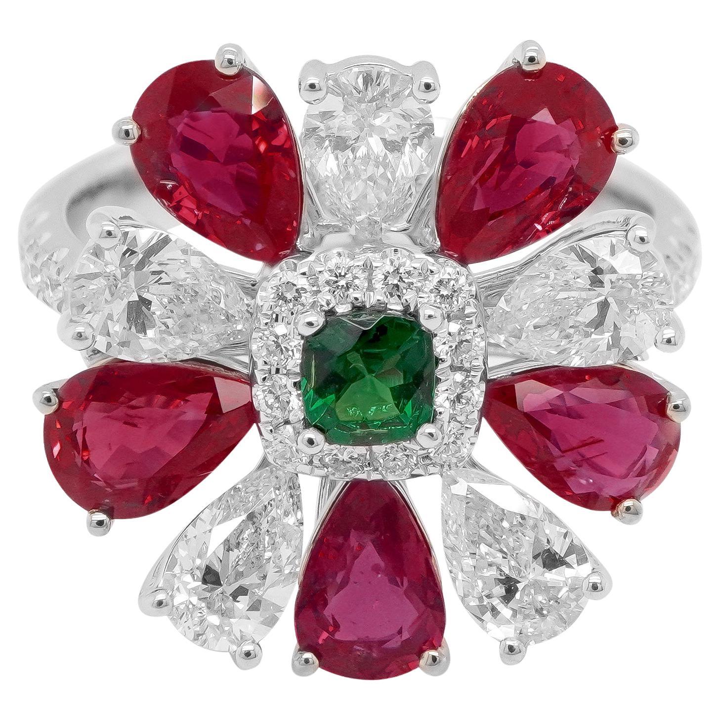 2.55 Carat Vivid Red Ruby & 1.40 Carat White Diamond Statement 18K Ring For Sale