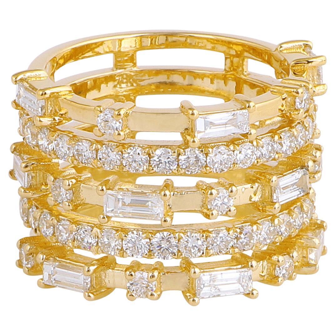 Bague en or 14 carats avec diamants baguettes de 2,55 carats en vente