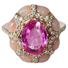2.55 carats Ceylon Pink Sapphire, Pink Opals 
Diamonds Cocktail Engagement Ring