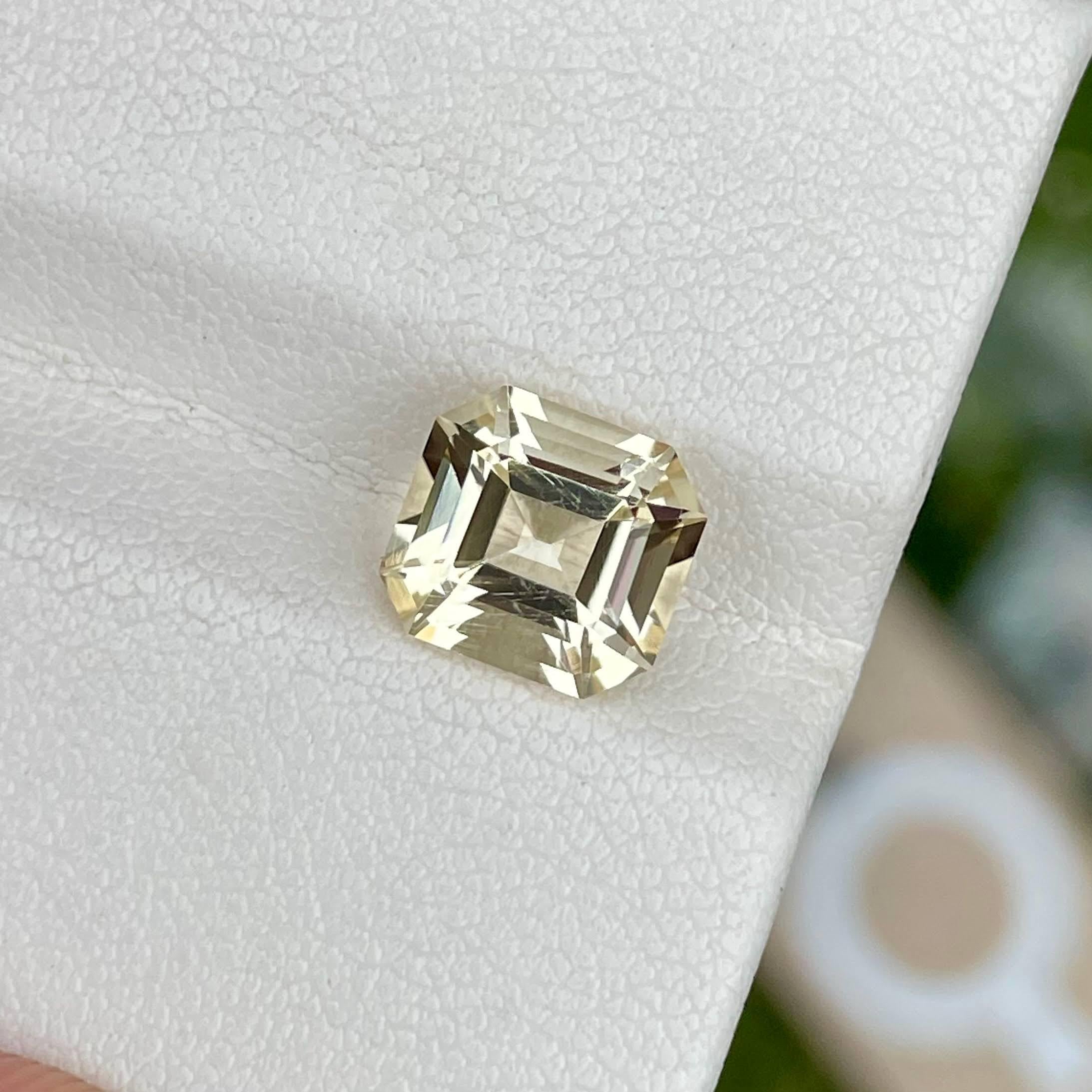 Modern 2.55 Carats Light Yellow Loose Scapolite Stone Asscher Cut Tanzanian Gemstone For Sale