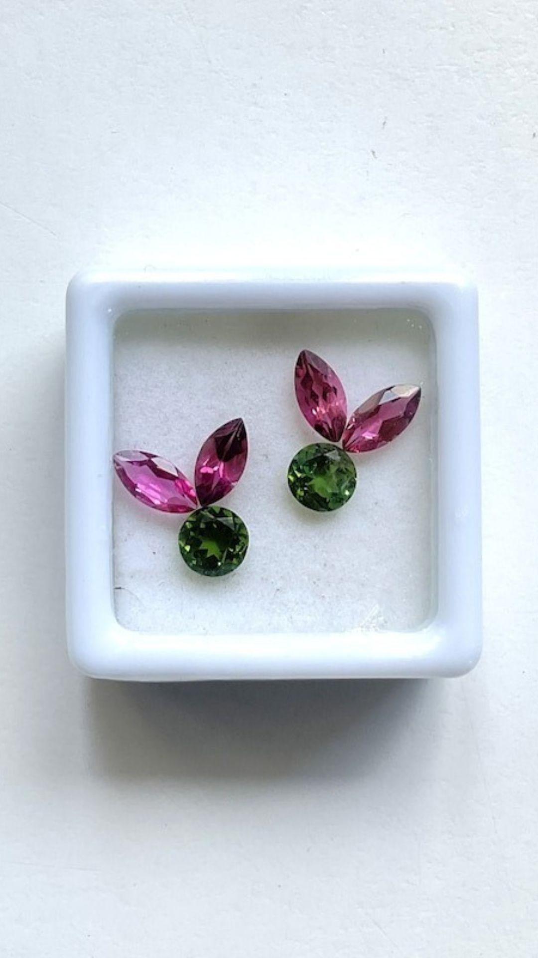 Women's or Men's 2.55 Carats Mix Matched Tourmaline Pair, Green and Pink Tourmaline For Sale