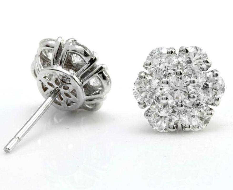 Round Cut 2.55 Carat Natural Diamond 14 Karat Solid White Gold Stud Earrings For Sale