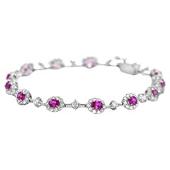 2.55 Carats Natural Unheated Rubies & Diamonds Tennis Bracelet Made in Platinum