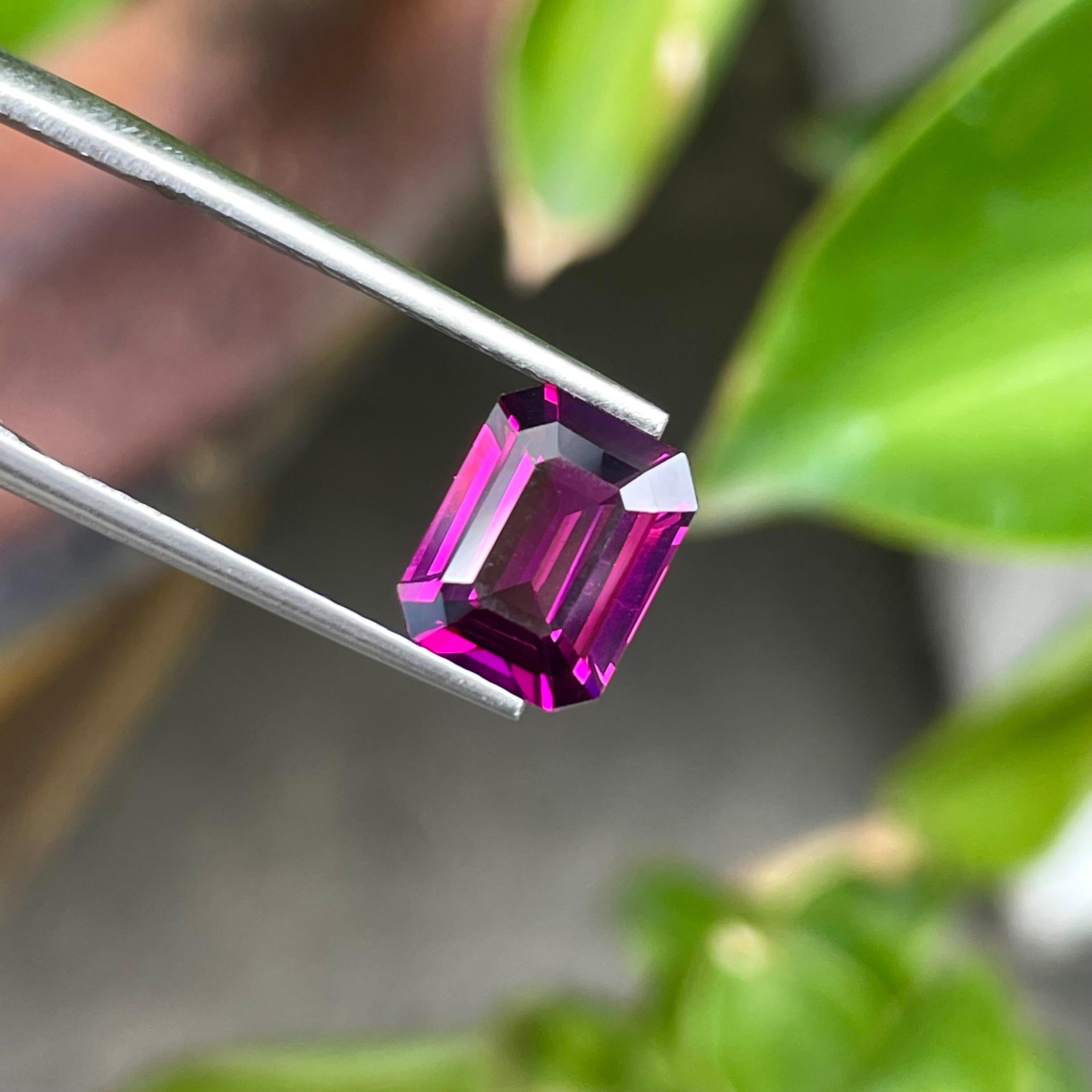 Modern 2.55 Carats Royal Purple Garnet Stone Emerald Cut Natural Gem From Tanzania