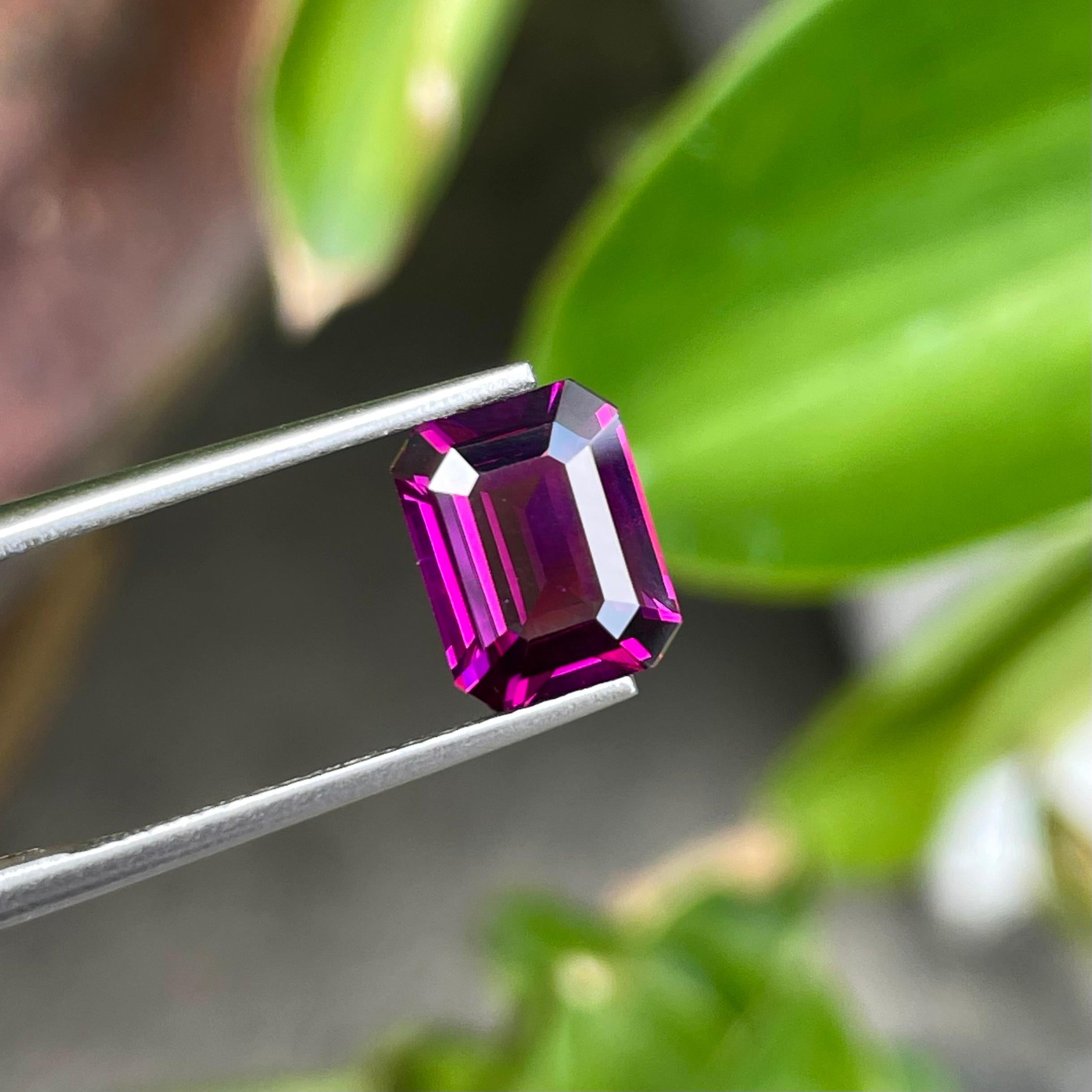 Women's or Men's 2.55 Carats Royal Purple Garnet Stone Emerald Cut Natural Gem From Tanzania