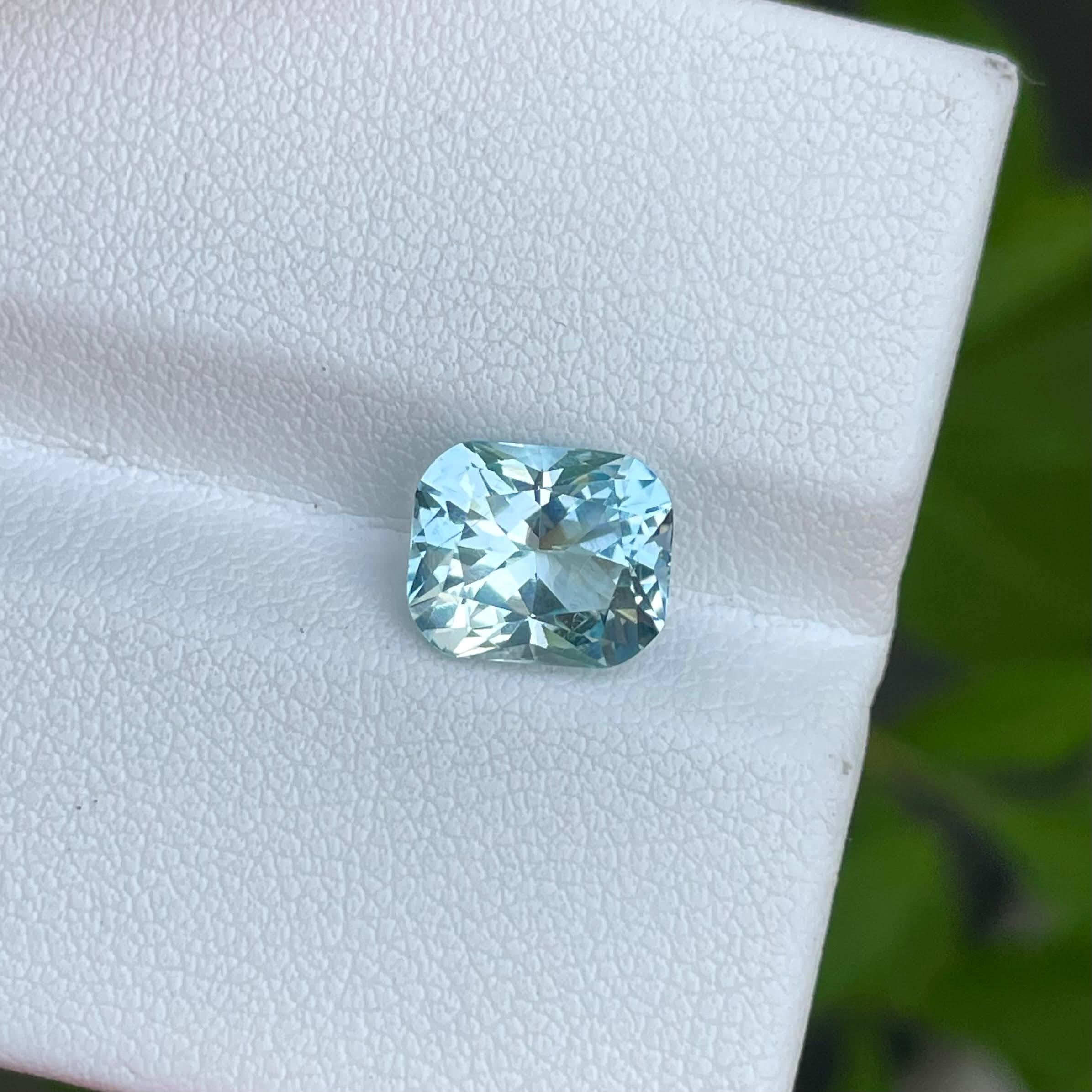 Weight 2.55 carats 
Dimensions 8.9x7.4x5.71 mm
Treatment none 
Origin Nigeria 
Clarity VVS
Shape cushion 
Cut modified cushion 





A stunning piece of natural beauty, this Sea Blue Aquamarine gemstone weighs an exquisite 2.55 carats and boasts a