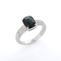 2.55 Ct Blue Sapphire Solitaire Engagement Ring with Diamonds in 18K White Gold