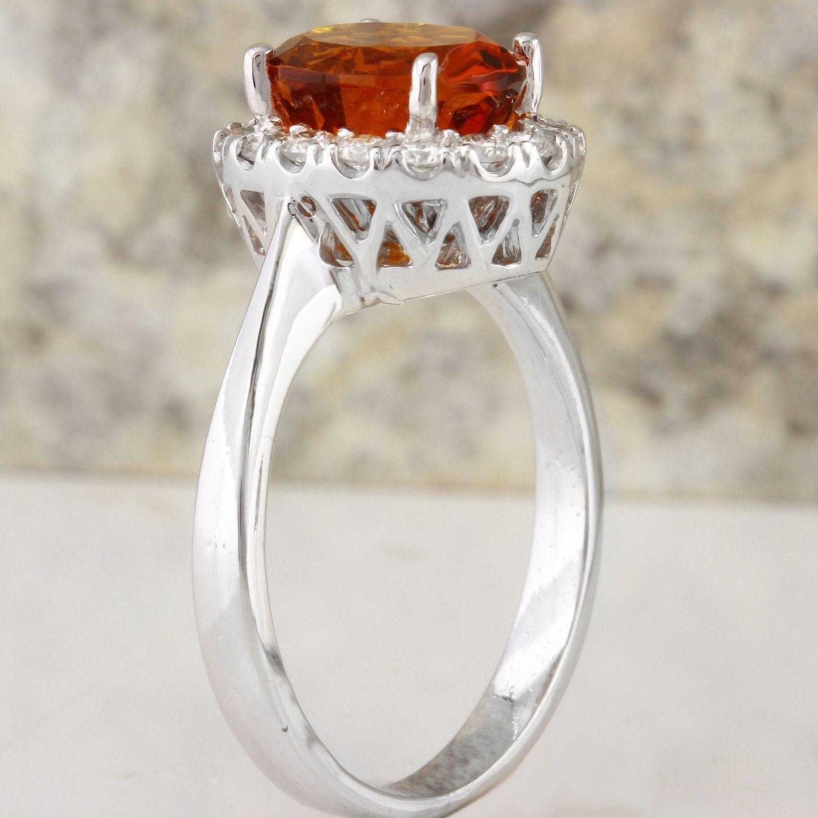 Mixed Cut 2.55 Ct Exquisite Natural Madeira Citrine and Diamond 14K Solid White Gold Ring For Sale