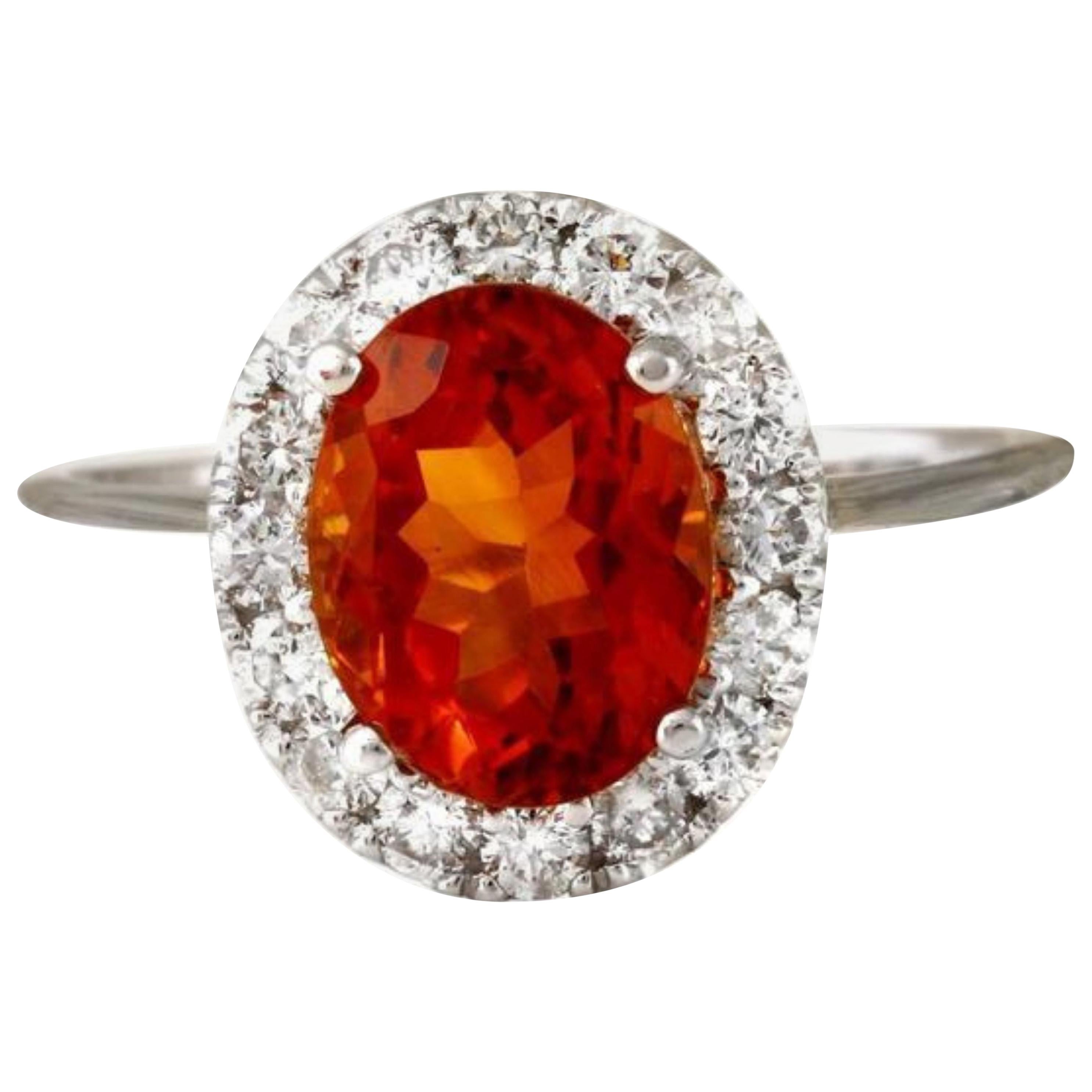 2.55 Ct Exquisite Natural Madeira Citrine and Diamond 14K Solid White Gold Ring For Sale