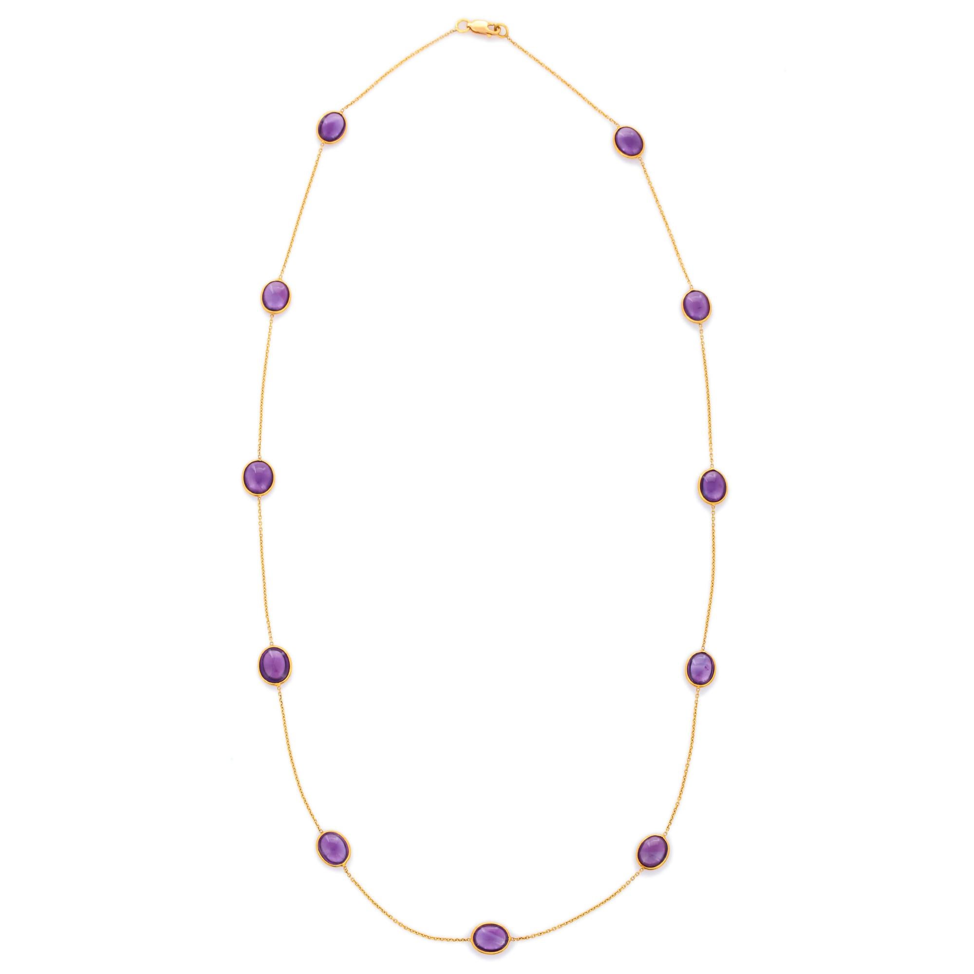Women's Modern 25.5 Ct Oval Amethyst Chain Necklace Enhancer in 18K Yellow Gold For Sale