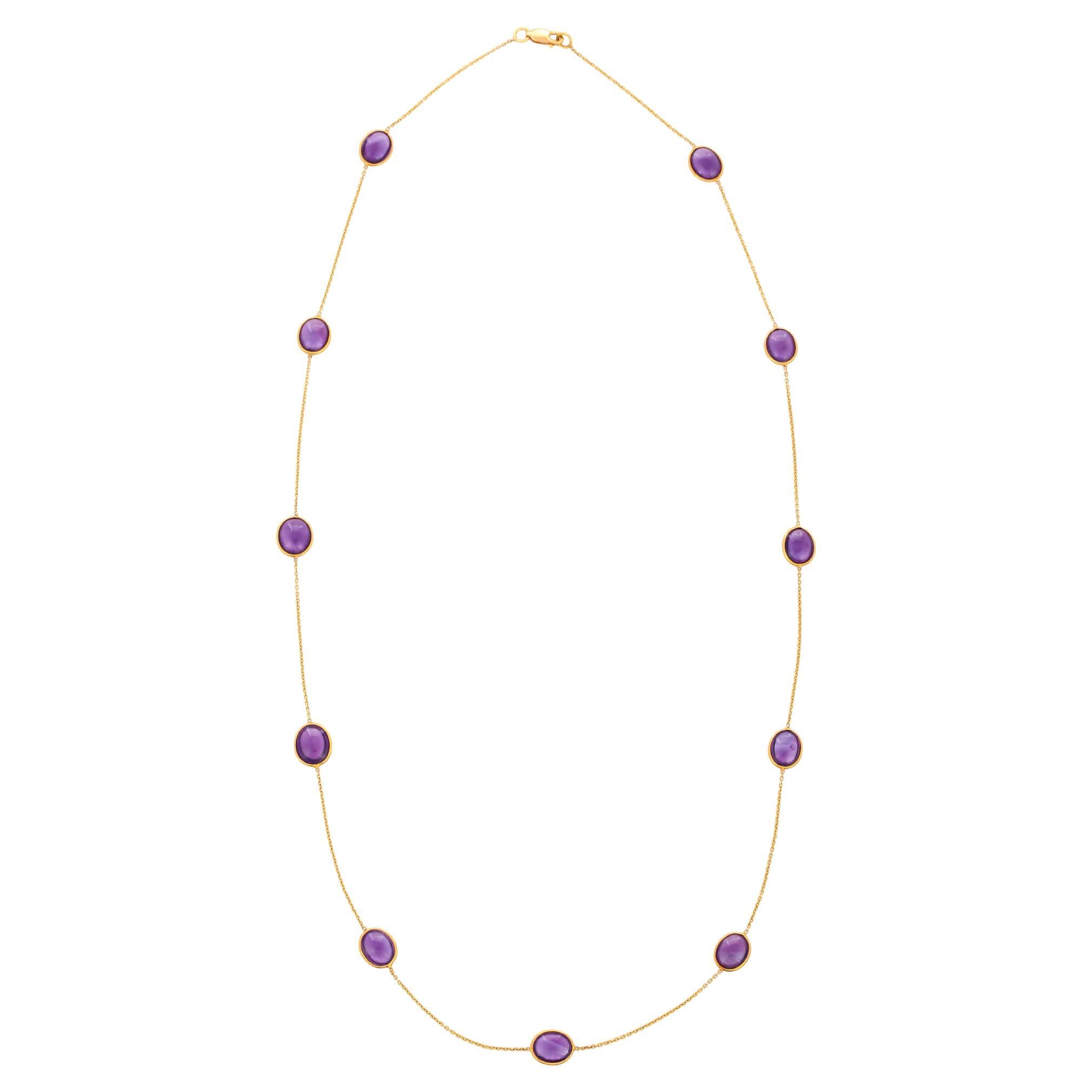 Modern 25.5 Ct Oval Amethyst Chain Necklace Enhancer in 18K Yellow Gold For Sale