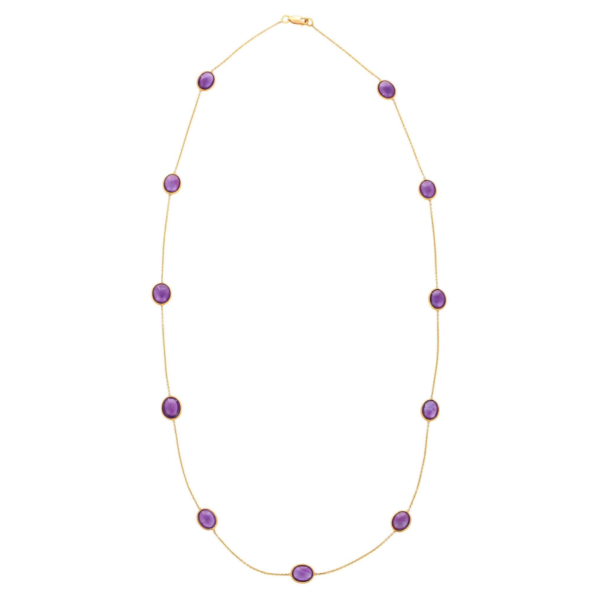 Modern 25.5 Ct Oval Amethyst Chain Necklace in 18K Yellow Gold
