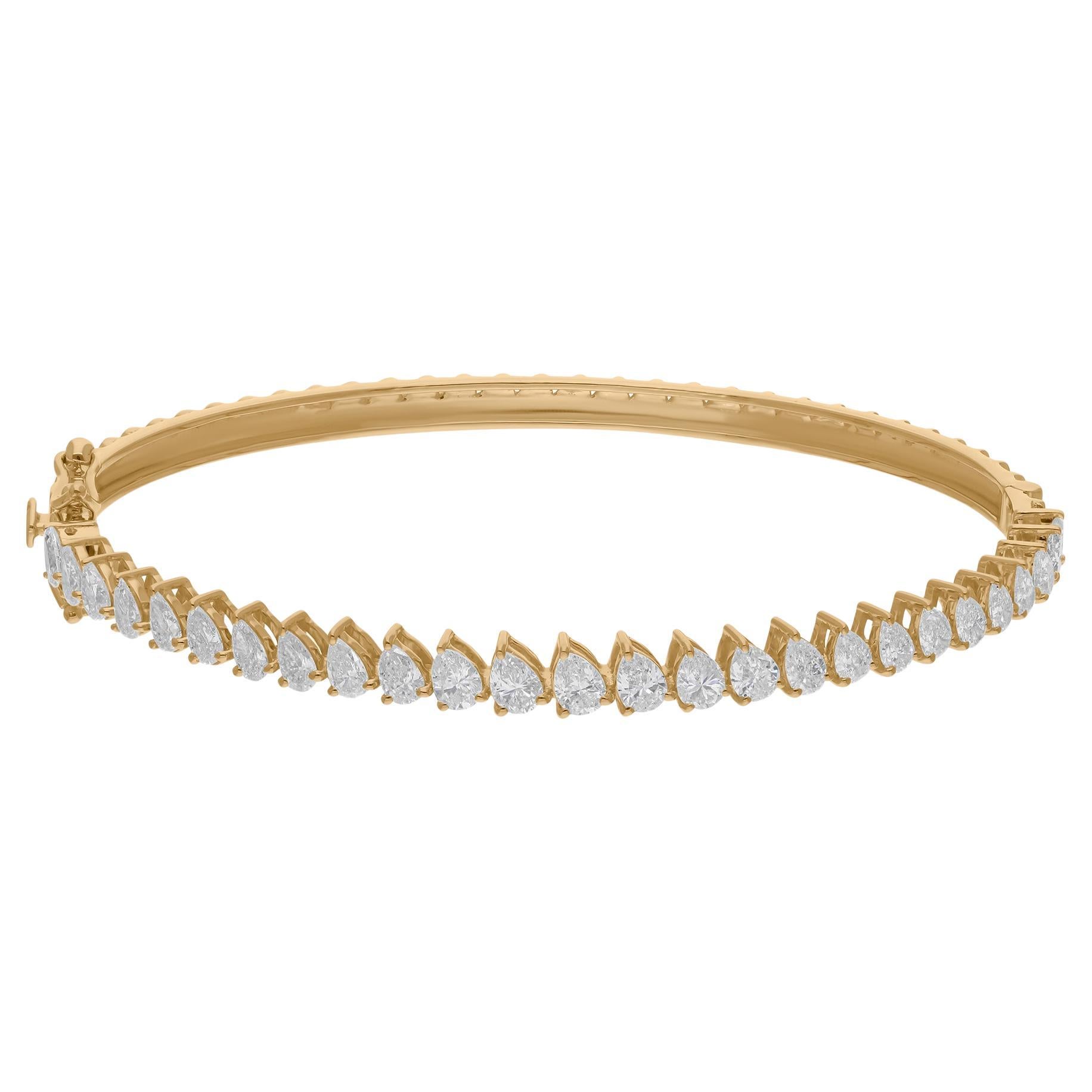 2.55 Ct Real SI/H Pear Diamond Bangle 14K Yellow Gold Bracelet Fine Jewelry Gift