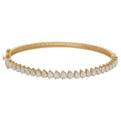 2.55 Ct Real SI/H Pear Diamond Bangle 14K Yellow Gold Bracelet Fine Jewelry Gift