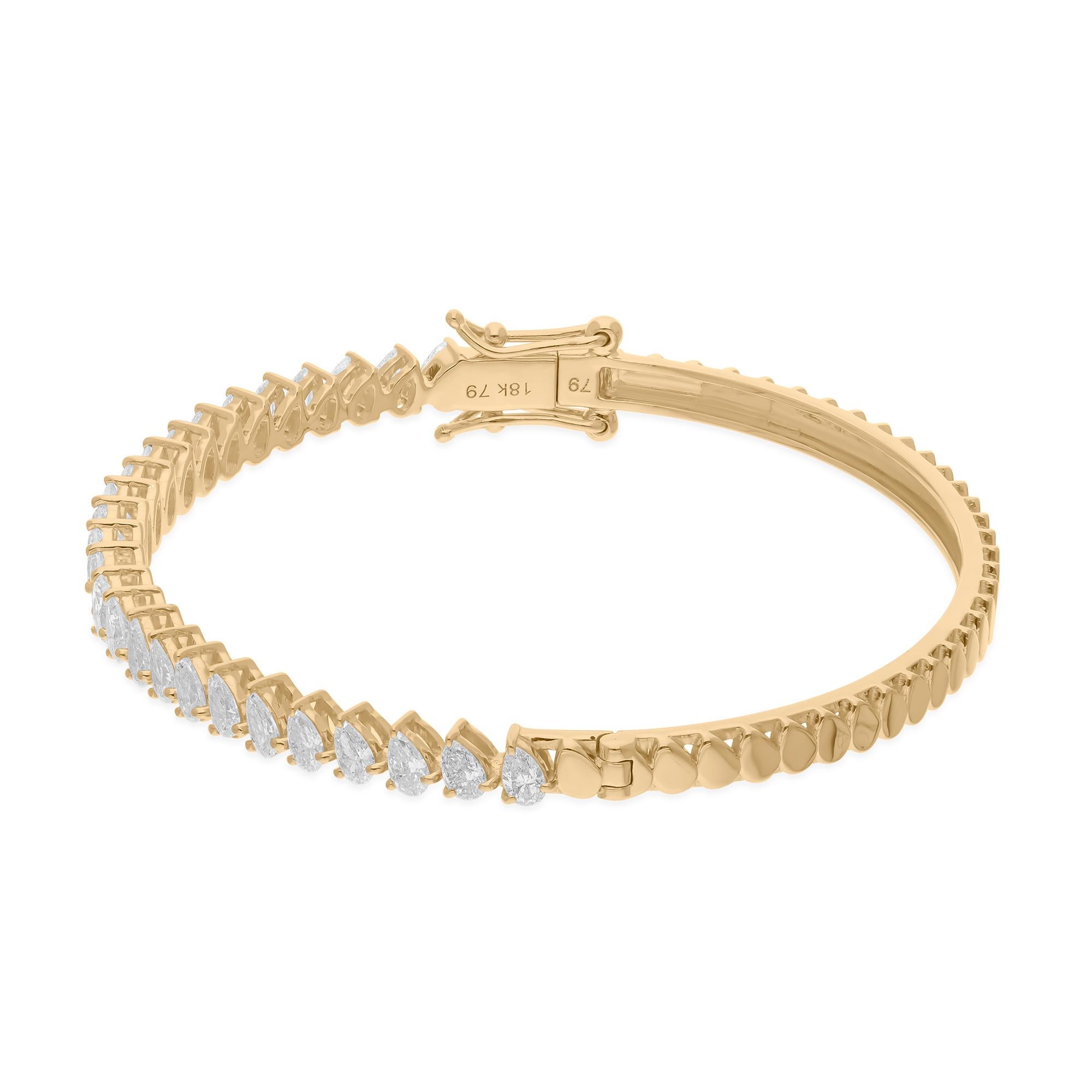 Pear Cut 2.55 Ct Real SI/H Pear Diamond Bangle 18K Yellow Gold Bracelet Fine Jewelry Gift For Sale