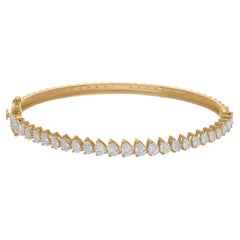 2.55 Ct Real SI/H Pear Diamond Bangle 18K Yellow Gold Bracelet Fine Jewelry Gift