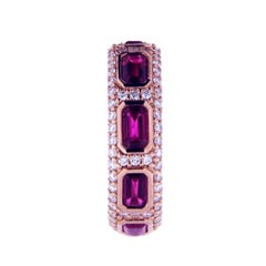 2.55 Ct Ruby and 1.04 Ct Diamonds 18kt Rose Gold Unisex Wedding Band Ring