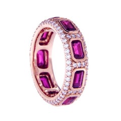 2.55 Ct Ruby and 1.04 Ct Diamonds 18kt Rose Gold Unisex Wedding Band Ring