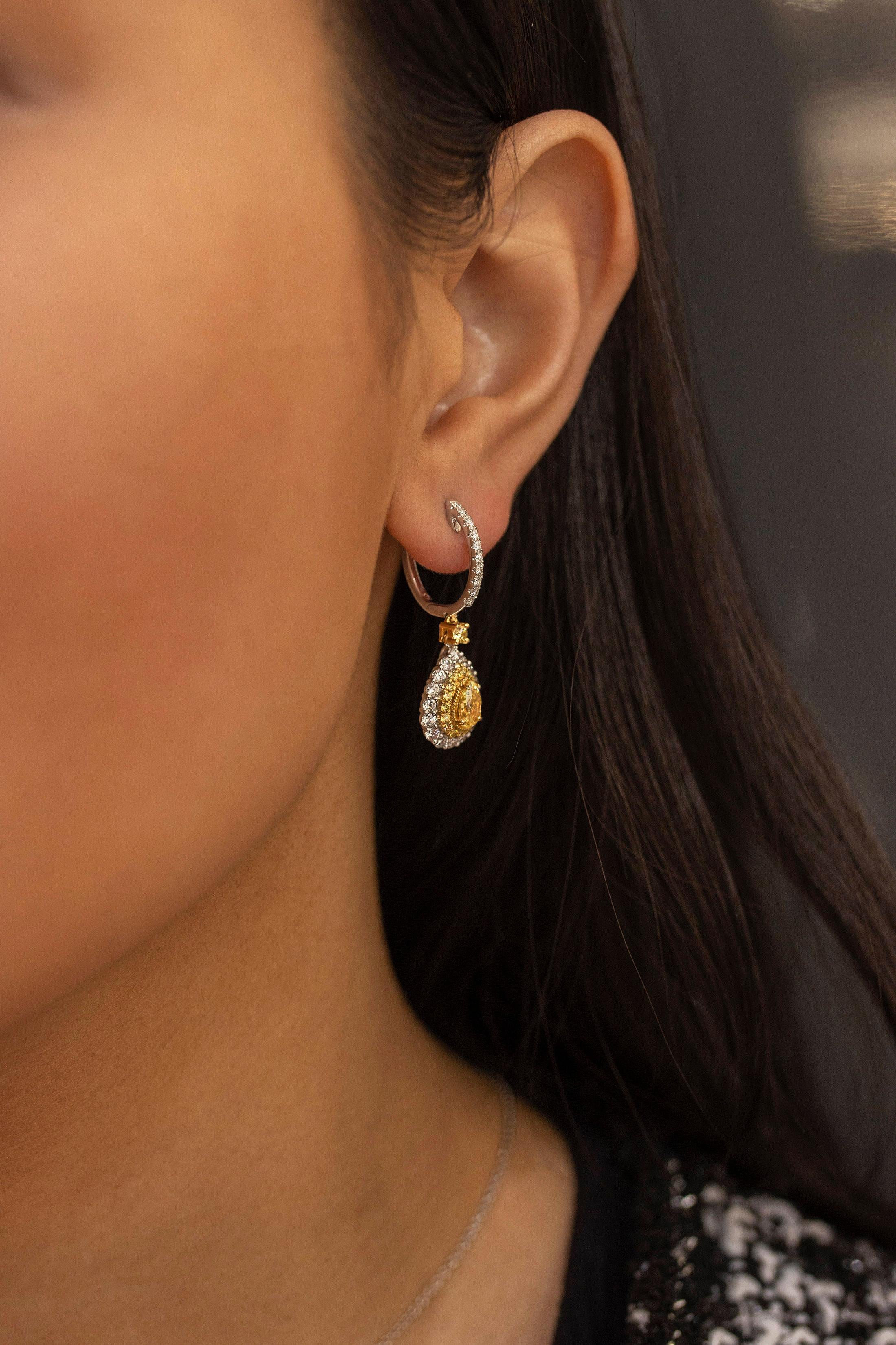 2.55 Total Carat Fancy Yellow Diamond Fashion Dangle Earrings  In New Condition In New York, NY