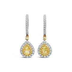 2.55 Total Carat Fancy Yellow Diamond Fashion Dangle Earrings 