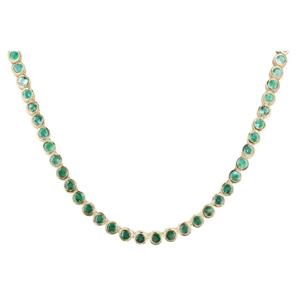 25.50tcw 14K Round Emerald Bezel Tennis Necklace 18.5" Medium Green Emerald