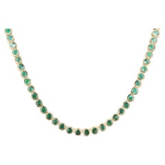 25.50tcw 14K Round Emerald Bezel Tennis Necklace 18.5" Medium Green Emerald