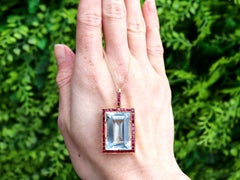 25.55 Carat Aquamarine 2.65 Carat Ruby 22k Yellow Gold Pendant Circa 1950