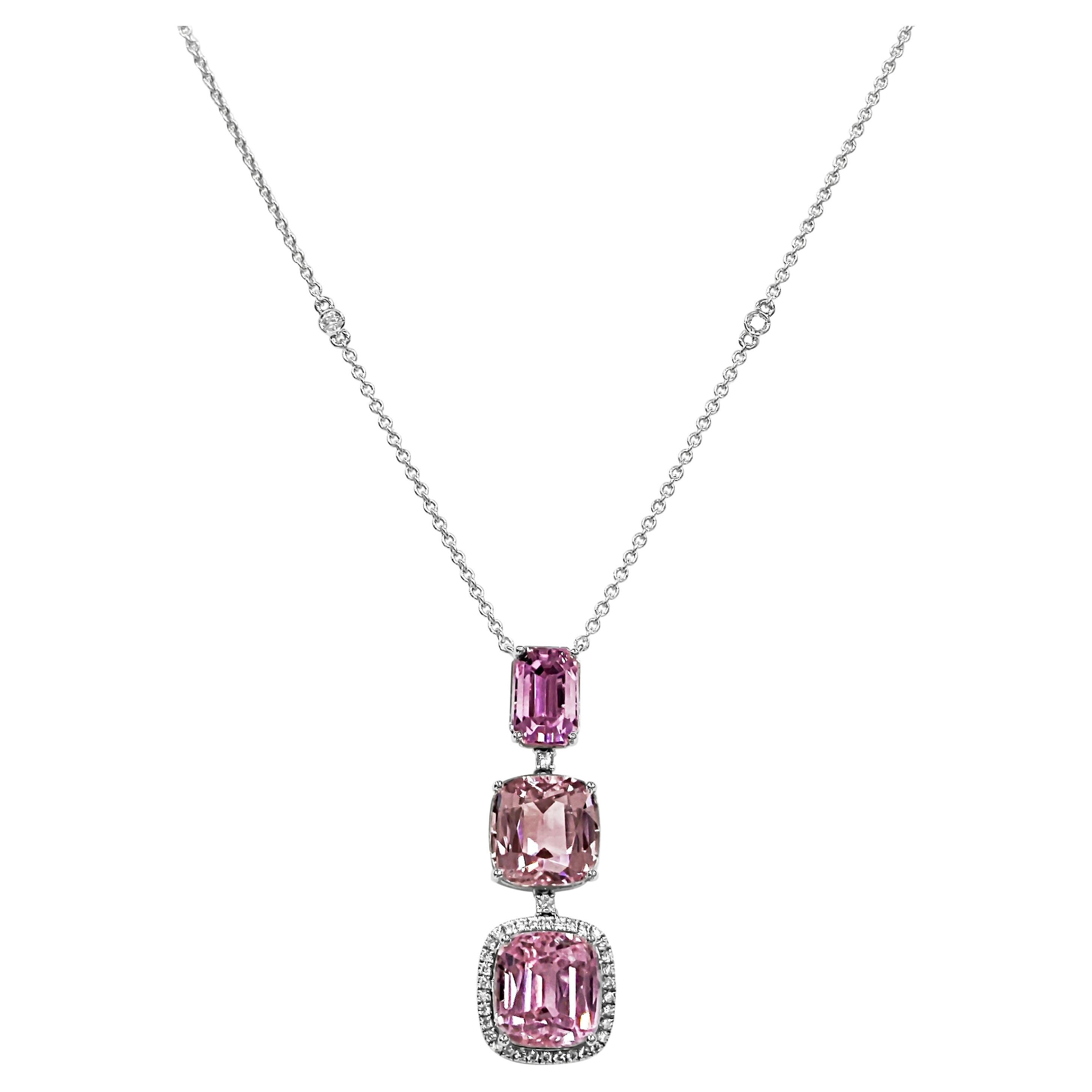 25.55 Carats Kunzite and Diamond White Gold Necklace