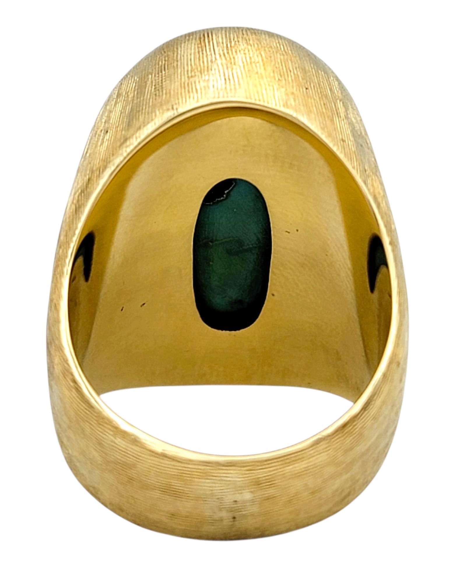 25.58 Carat Oval Cabochon Turquoise Cocktail Ring in Ridged 18 Karat Yellow Gold Pour femmes en vente