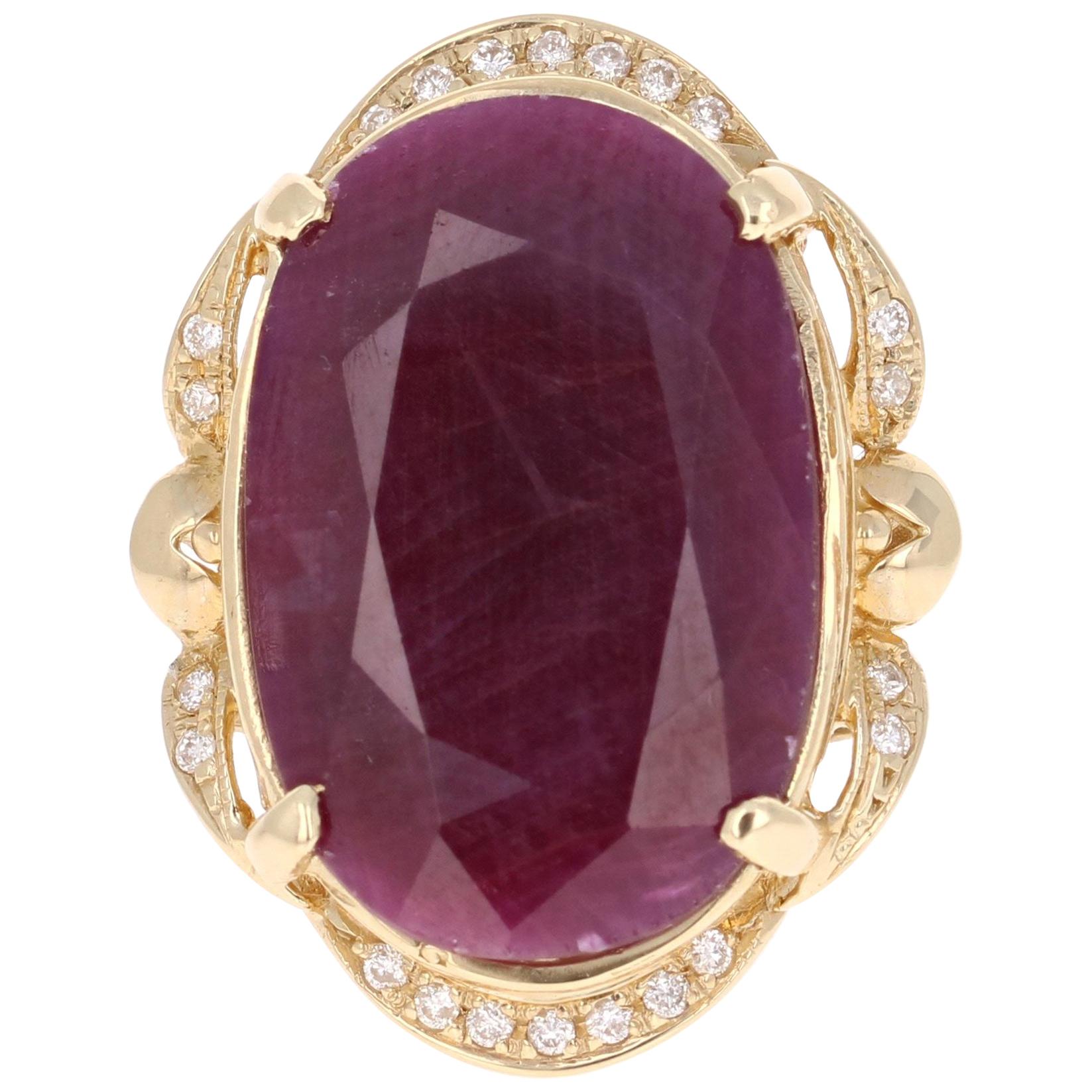 25.59 Carat Ruby Diamond Yellow Gold Ring