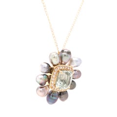 2.55ct Aquamarine, Diamond and Pearl 14ct Gold Pendant Necklace - Fei Liu
