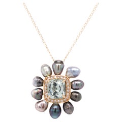 2.55ct Aquamarine, Diamond and Pearl 14ct Gold Pendant Necklace - Fei Liu