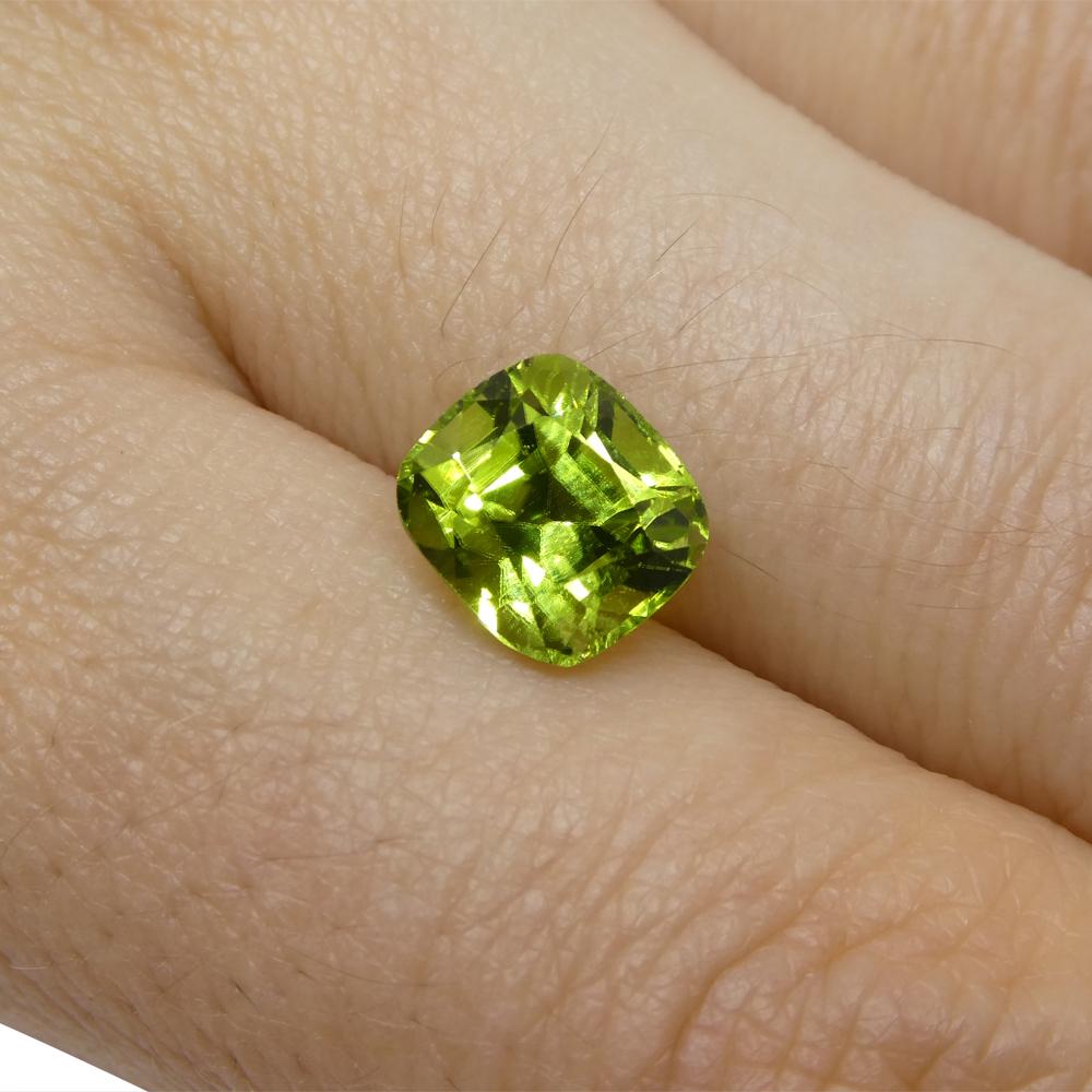 Brilliant Cut 2.55ct Cushion Yellowish Green Peridot from Sapat Gali, Pakistan For Sale