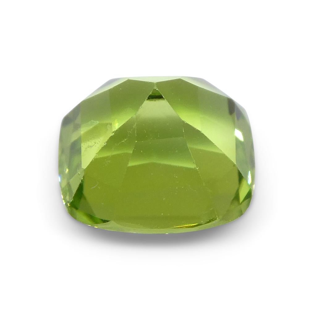 Women's or Men's 2.55ct Cushion Yellowish Green Peridot from Sapat Gali, Pakistan For Sale