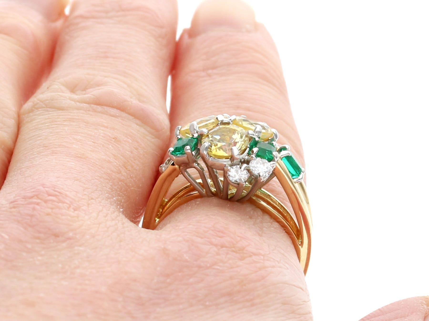 2.55Ct Yellow Sapphire Emerald Diamond 18k Yellow Gold Dress Ring, Circa 1960 For Sale 5