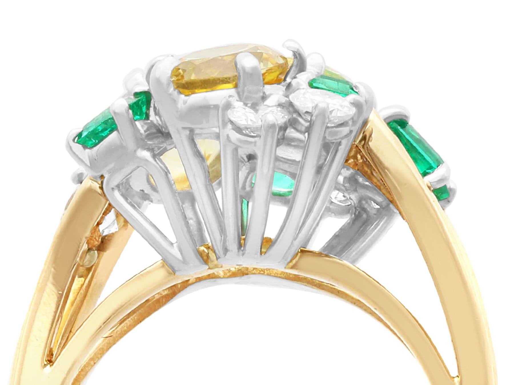 Round Cut 2.55Ct Yellow Sapphire Emerald Diamond 18k Yellow Gold Dress Ring, Circa 1960 For Sale
