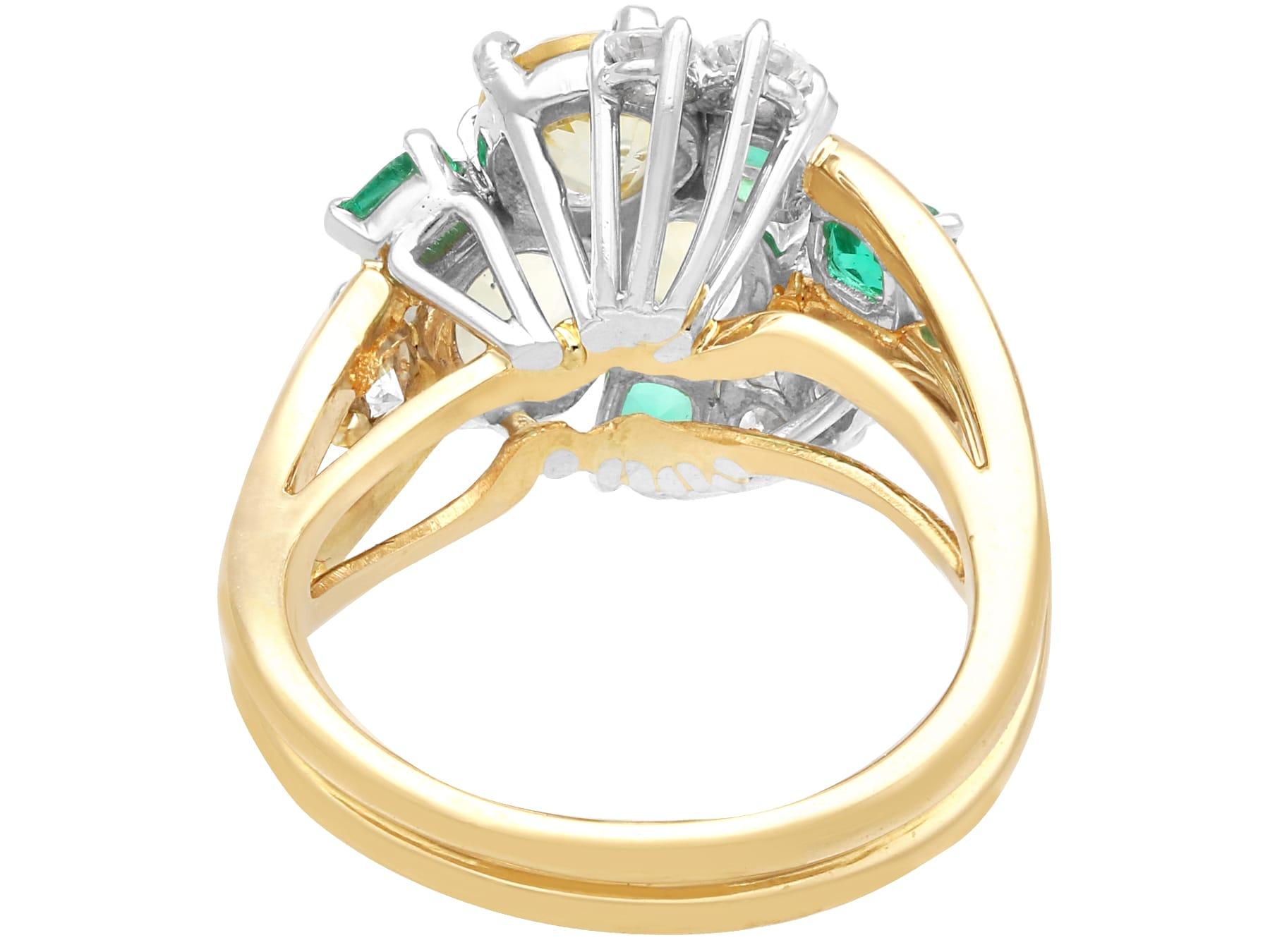 2.55Ct Yellow Sapphire Emerald Diamond 18k Yellow Gold Dress Ring, Circa 1960 In Excellent Condition For Sale In Jesmond, Newcastle Upon Tyne