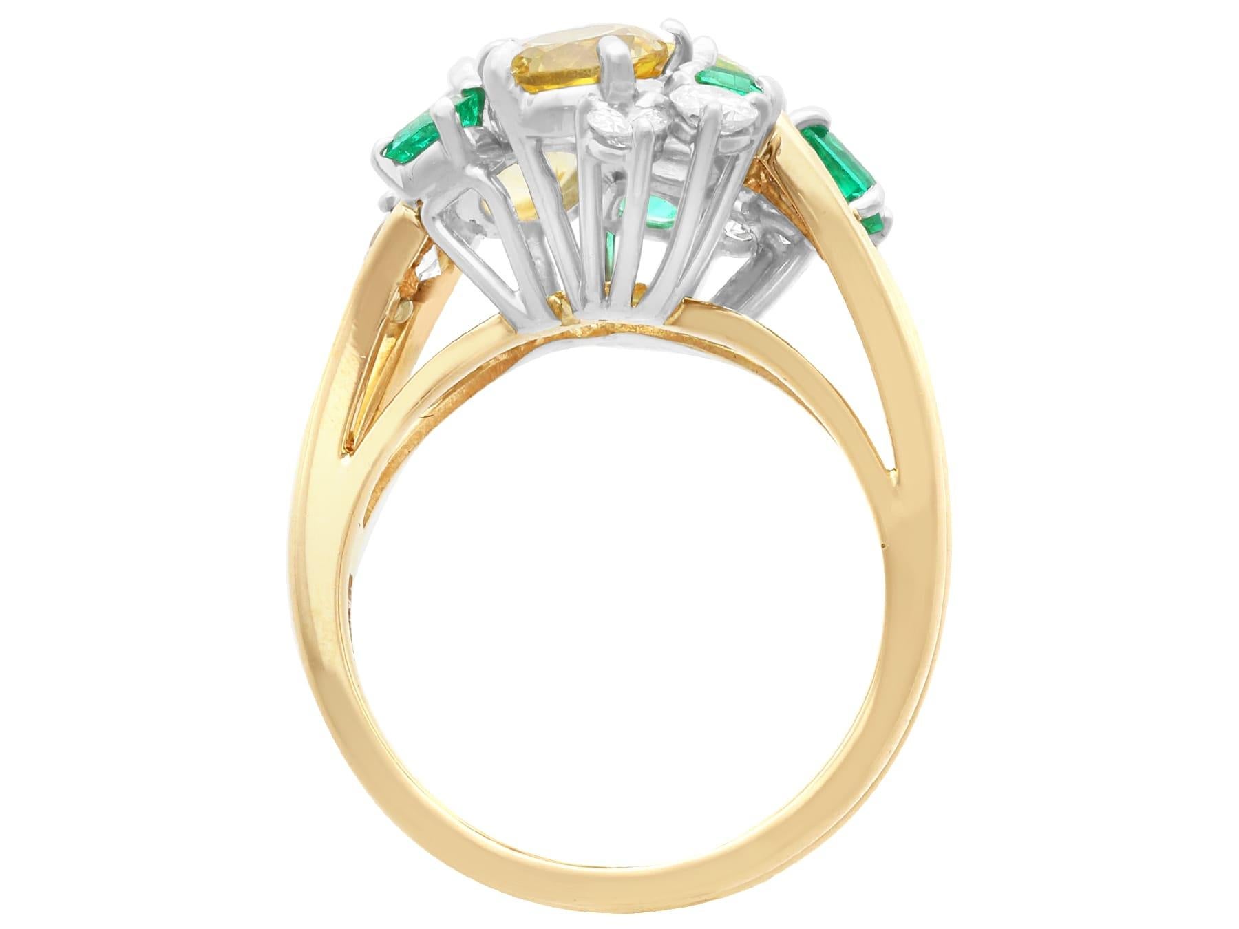 Women's or Men's 2.55Ct Yellow Sapphire Emerald Diamond 18k Yellow Gold Dress Ring, Circa 1960 For Sale