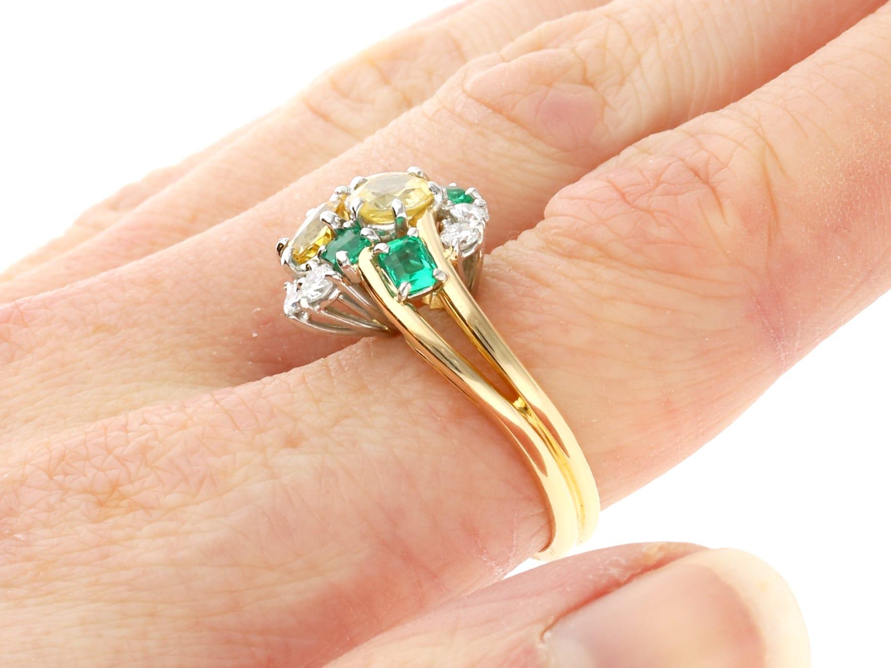 2.55Ct Yellow Sapphire Emerald Diamond 18k Yellow Gold Dress Ring, Circa 1960 For Sale 4