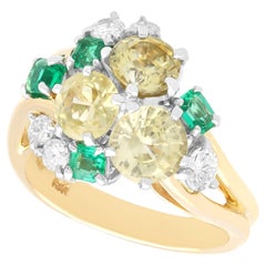 2.55Ct Yellow Sapphire Emerald Diamond 18k Yellow Gold Dress Ring, Circa 1960