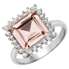2.55cttw Peach Morganite with Diamonds 0.41cttw Halo Sterling Silver Ring