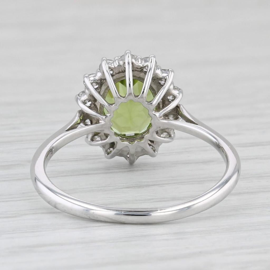 Oval Cut 2.55ctw Peridot Diamond Halo Ring 14k White Gold Size 8.5 For Sale