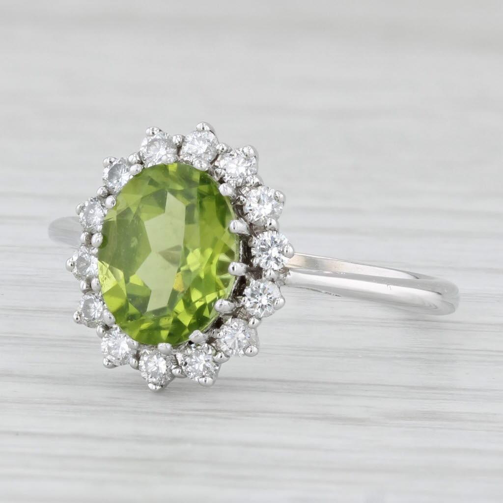 2.55ctw Peridot Diamond Halo Ring 14k White Gold Size 8.5 For Sale 2