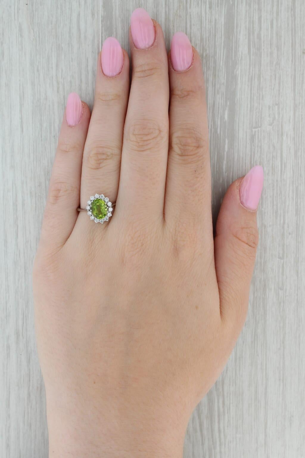 2.55ctw Peridot Diamond Halo Ring 14k White Gold Size 8.5 For Sale 4