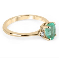 2.55tcw 14K Colombian Emerald-Oval Cut & Diamond Three Stone Ring